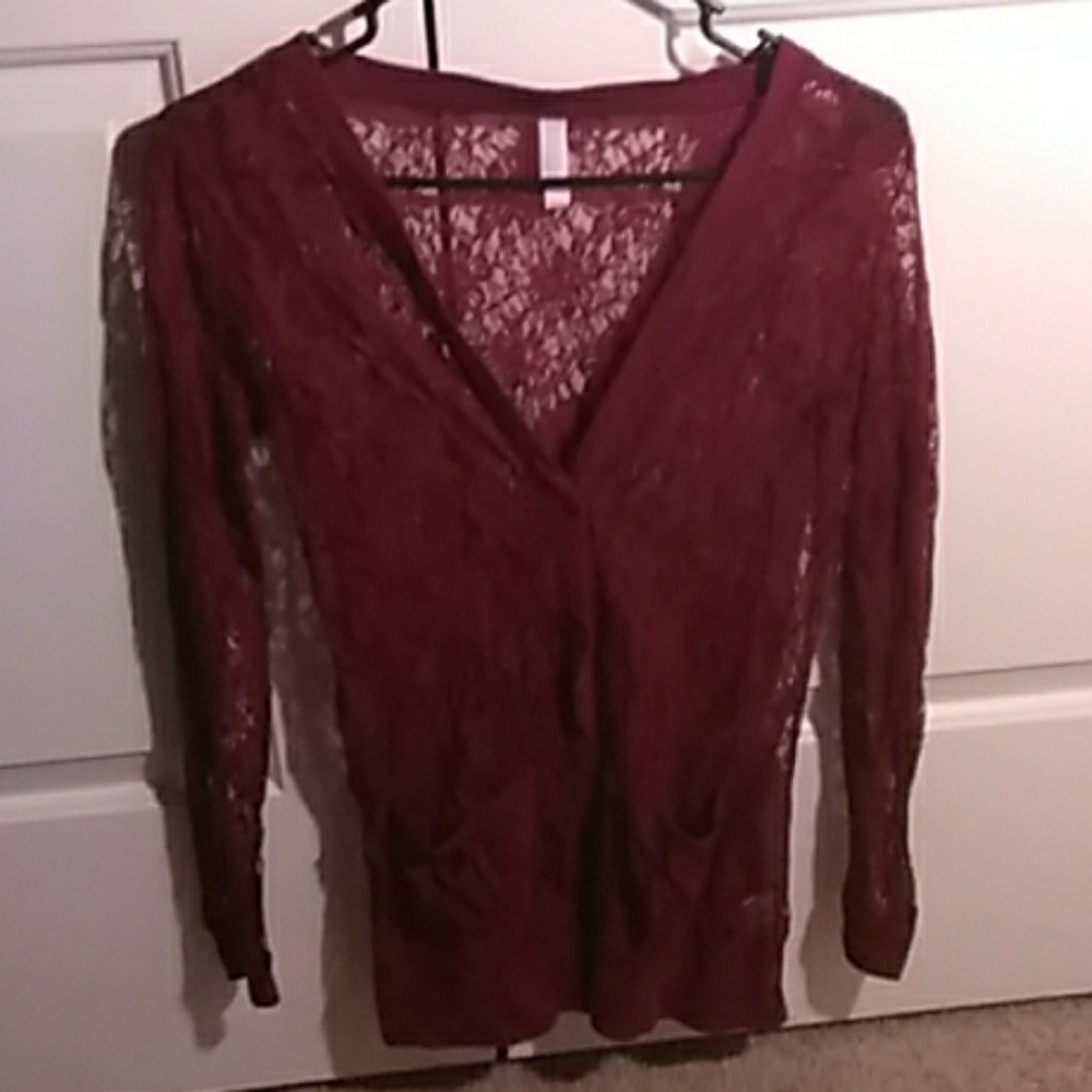 Maroon lacy cardigan
